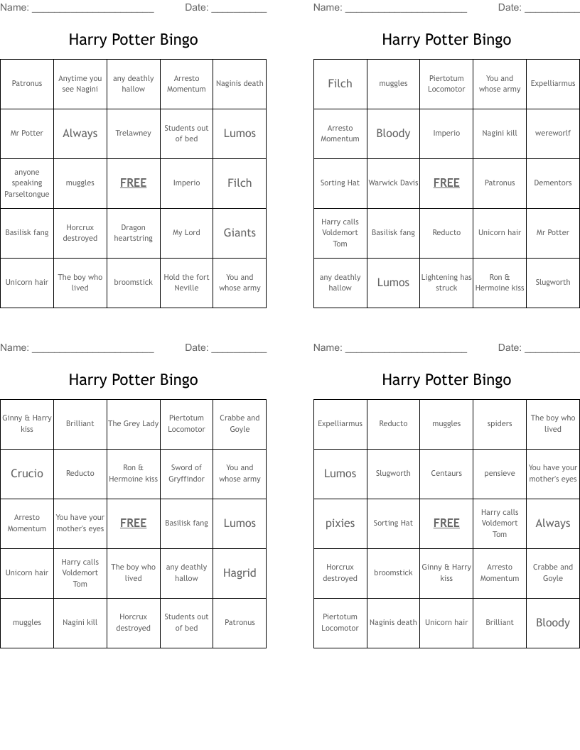 Harry Potter Bingo