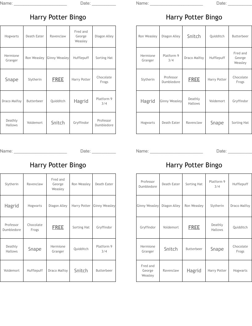 Harry Potter Bingo