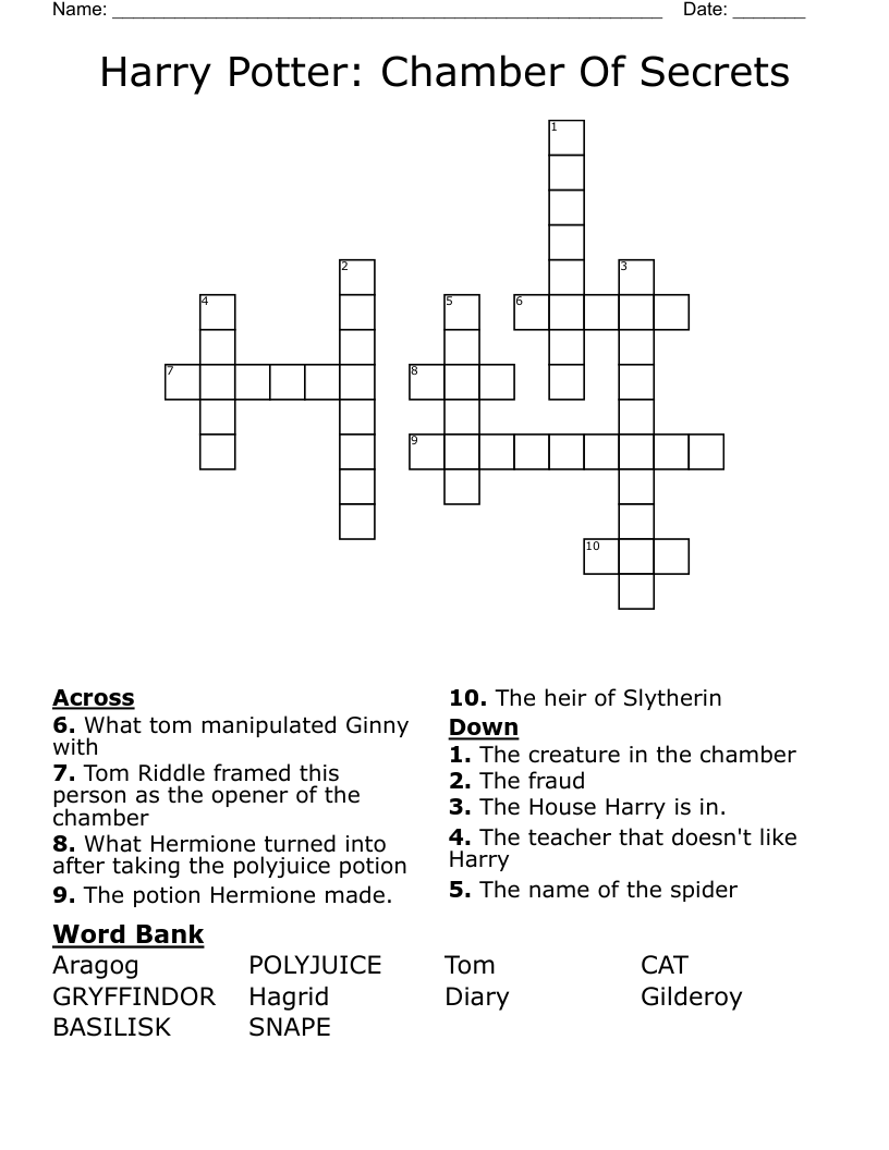Harry Potter: Chamber Of Secrets  Crossword