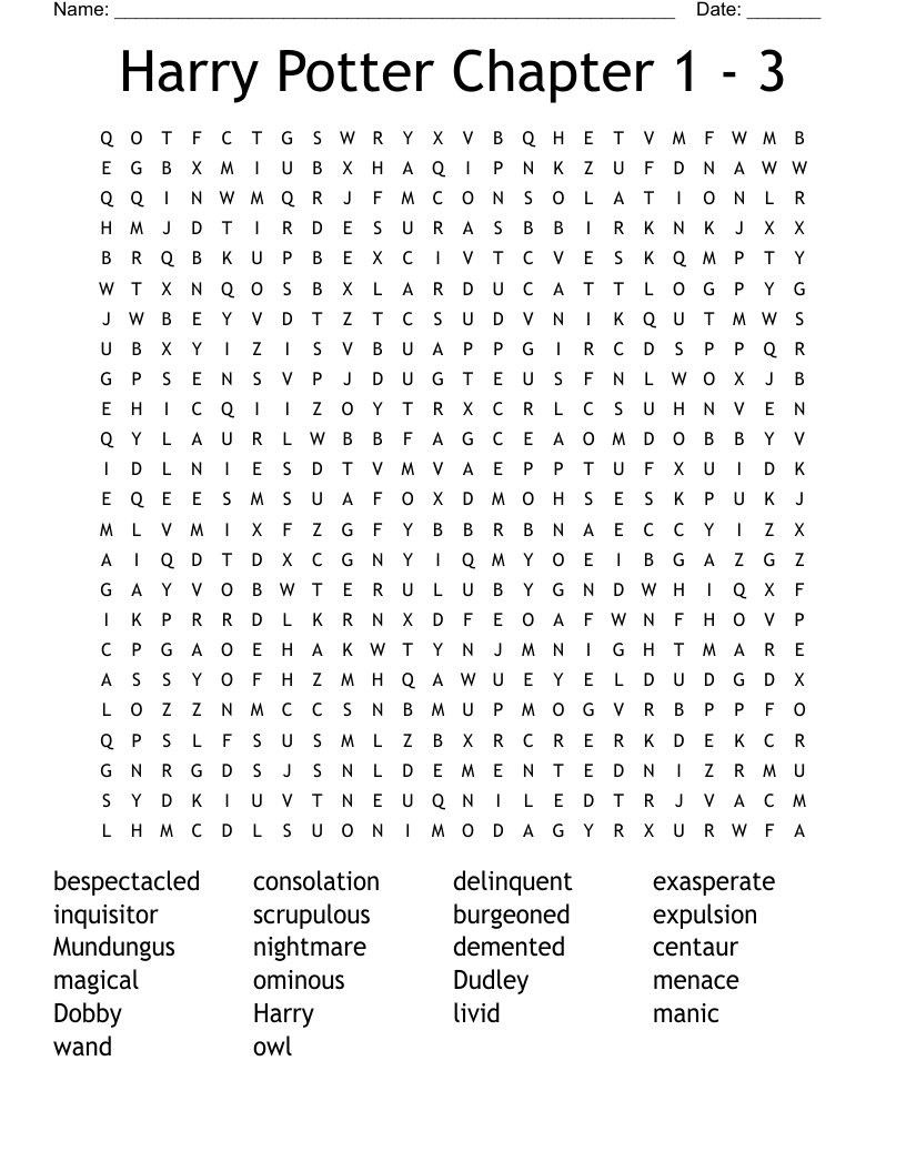 Harry Potter Chapter 1 - 3 Word Search