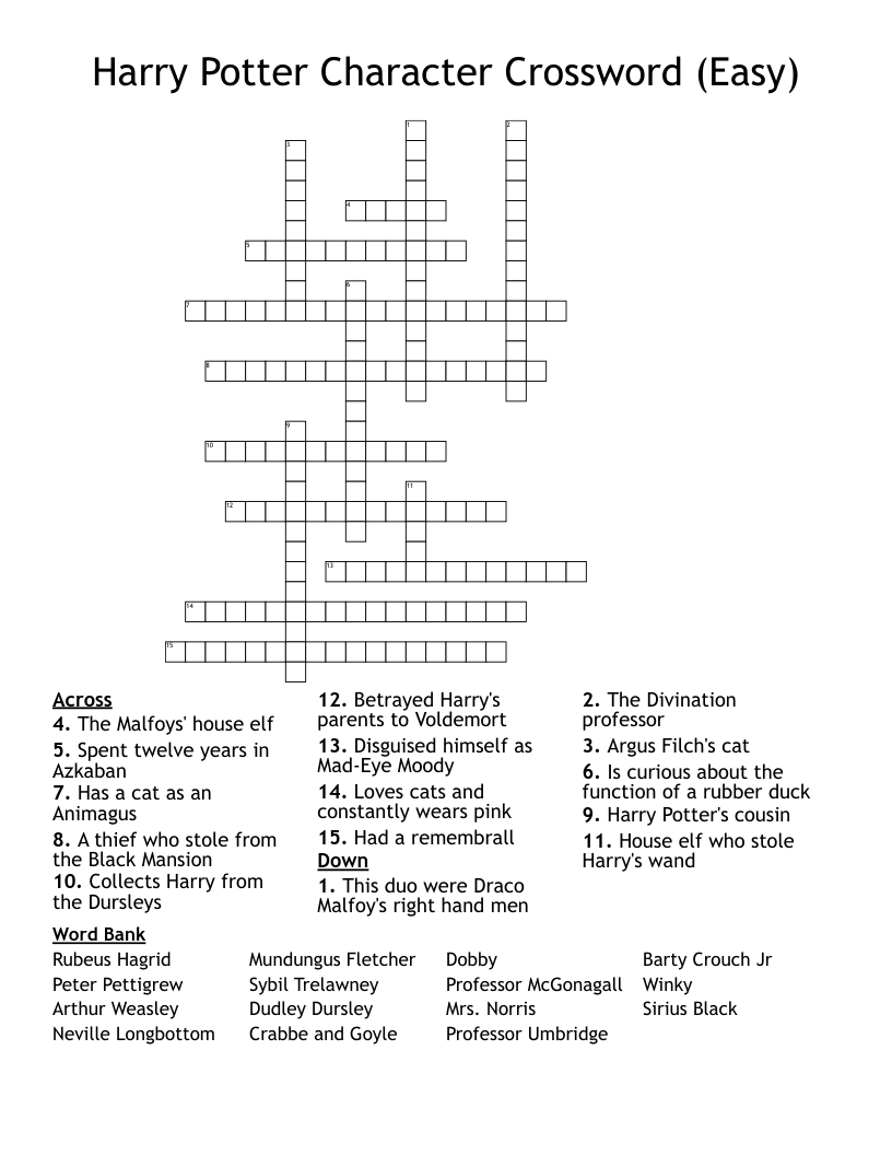 Harry Potter Character Crossword (Easy)