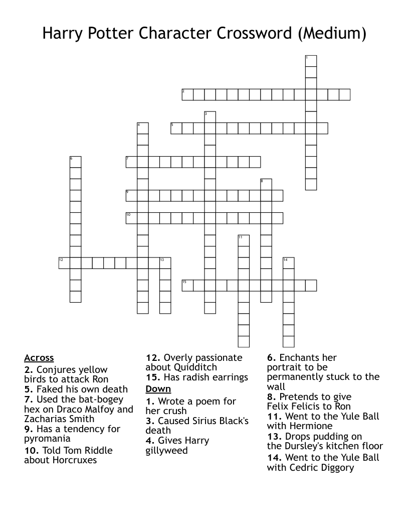 Harry Potter Character Crossword (Medium)
