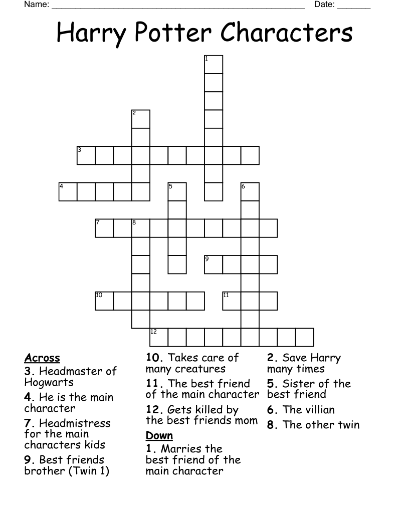 Harry Potter Characters Crossword