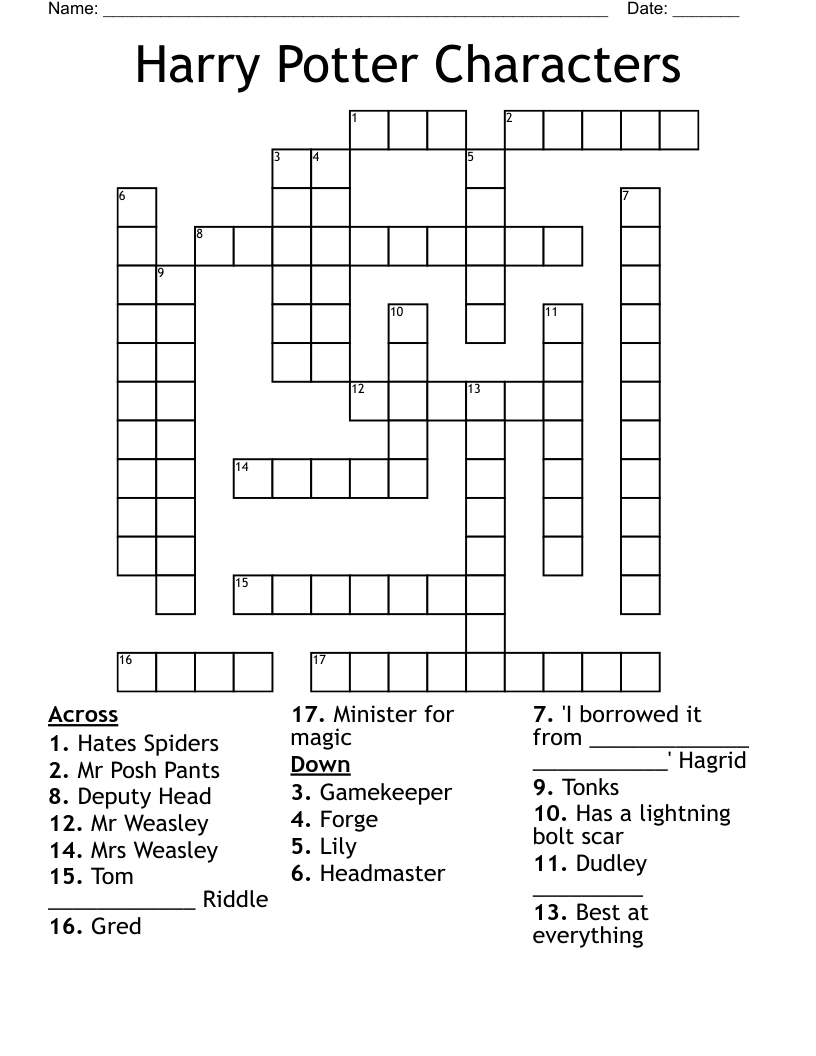 Harry Potter Characters Crossword