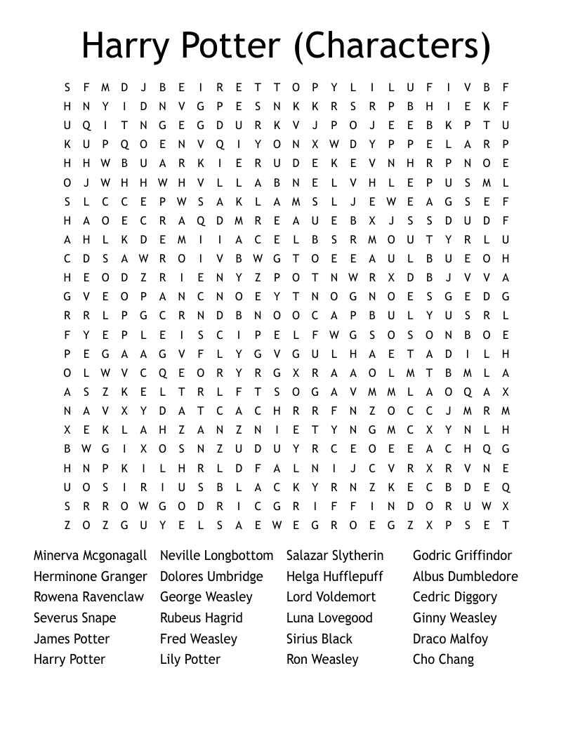 Harry Potter (Characters) Word Search