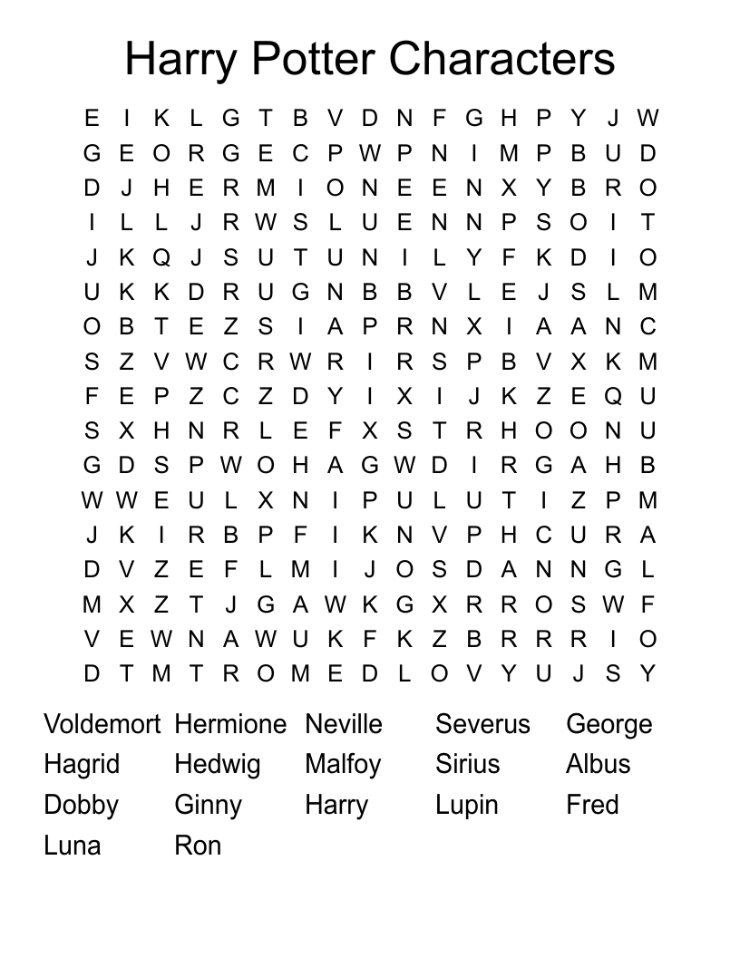 Harry Potter Characters Word Search