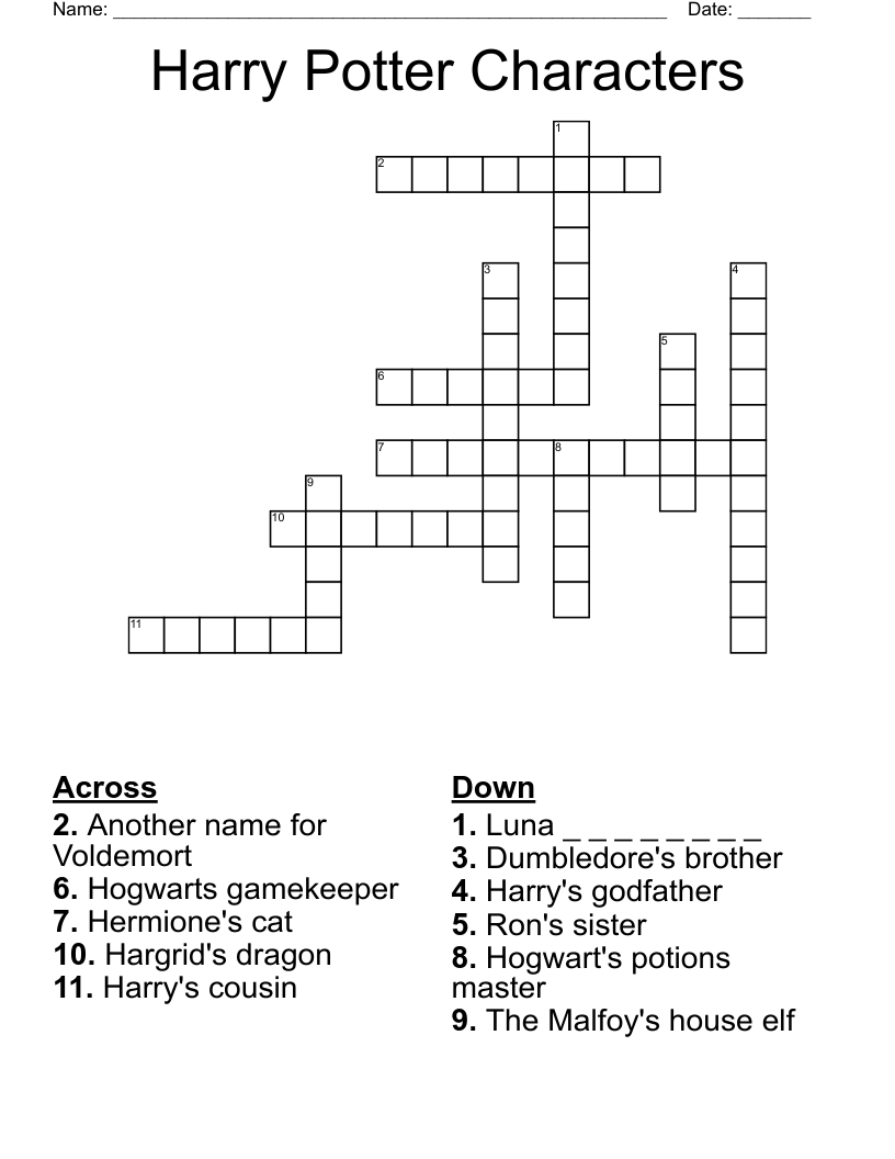 Harry Potter Characters Crossword