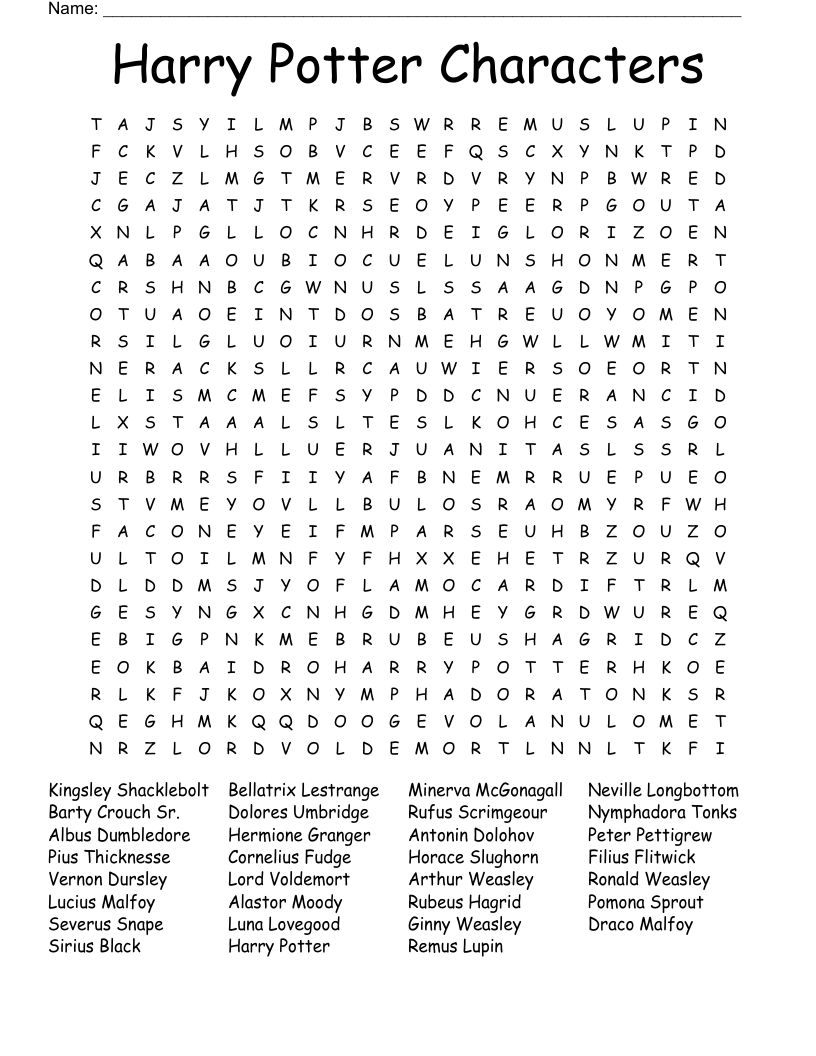 Harry Potter Characters Word Search