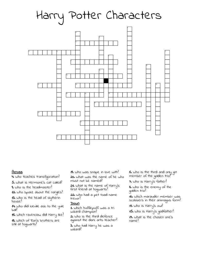 Harry Potter Characters Crossword
