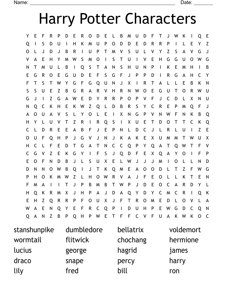 Harry Potter Characters Word Search