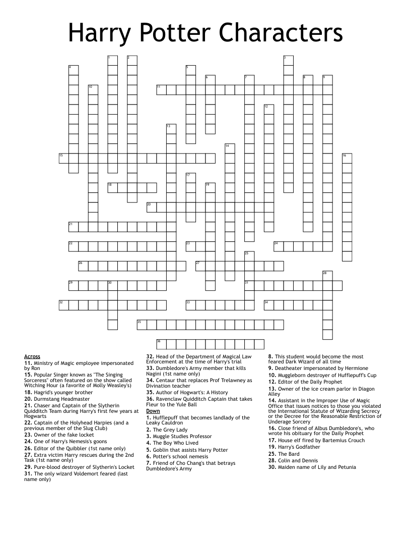 Harry Potter Characters Crossword