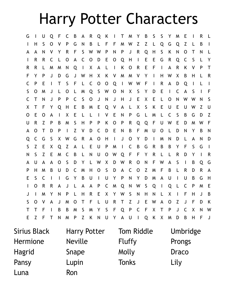 Harry Potter Characters Word Search