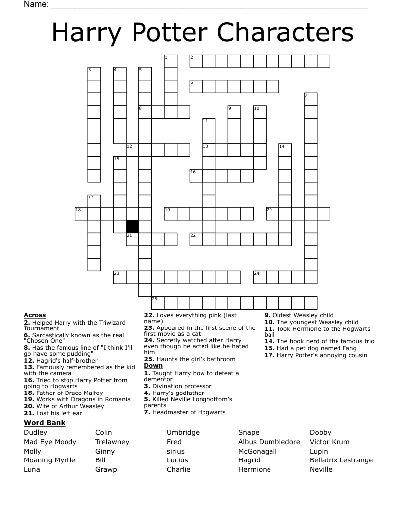 Harry Potter Characters  Crossword
