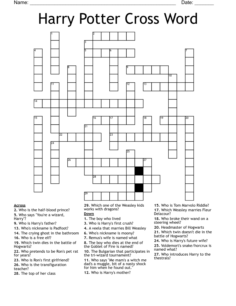 Harry Potter Cross Word