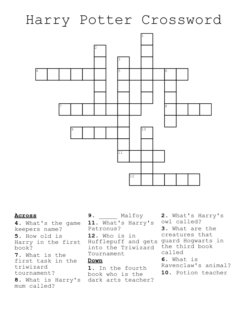 Harry Potter Crossword