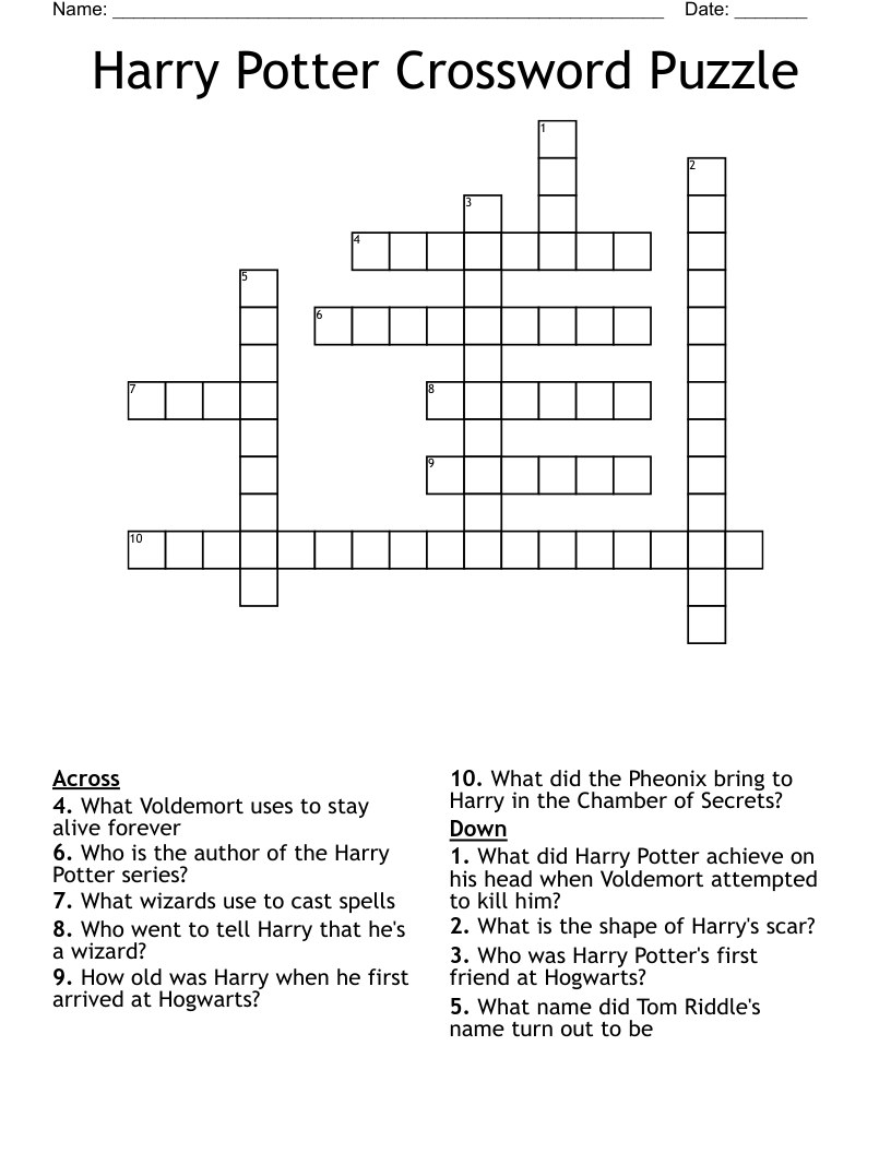 Harry Potter Crossword Puzzle