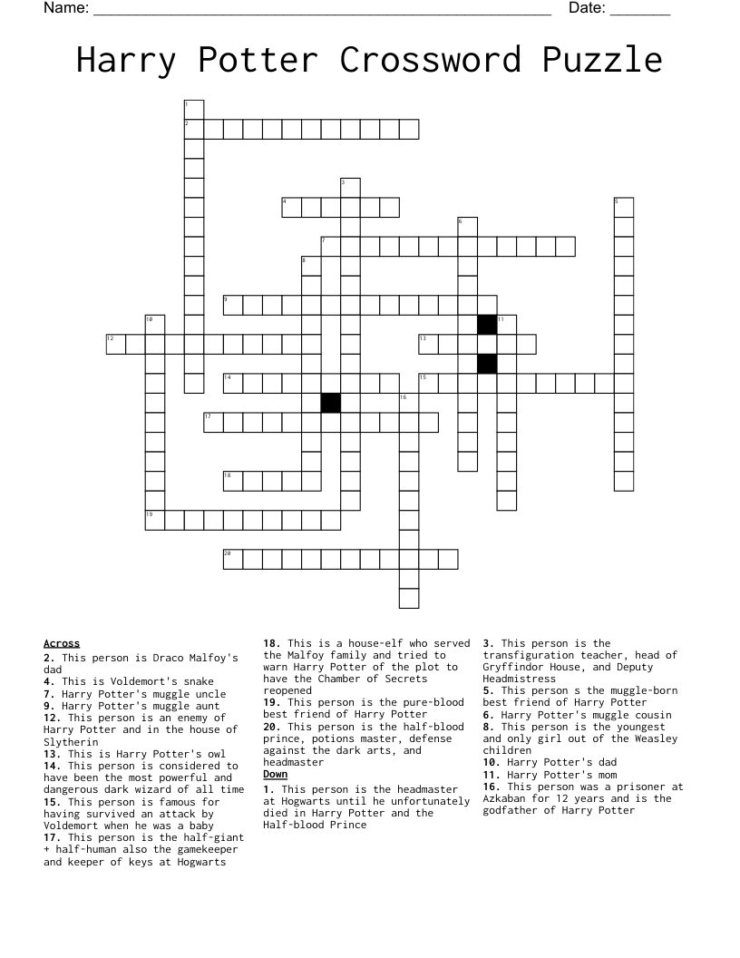 Harry Potter Crossword Puzzle