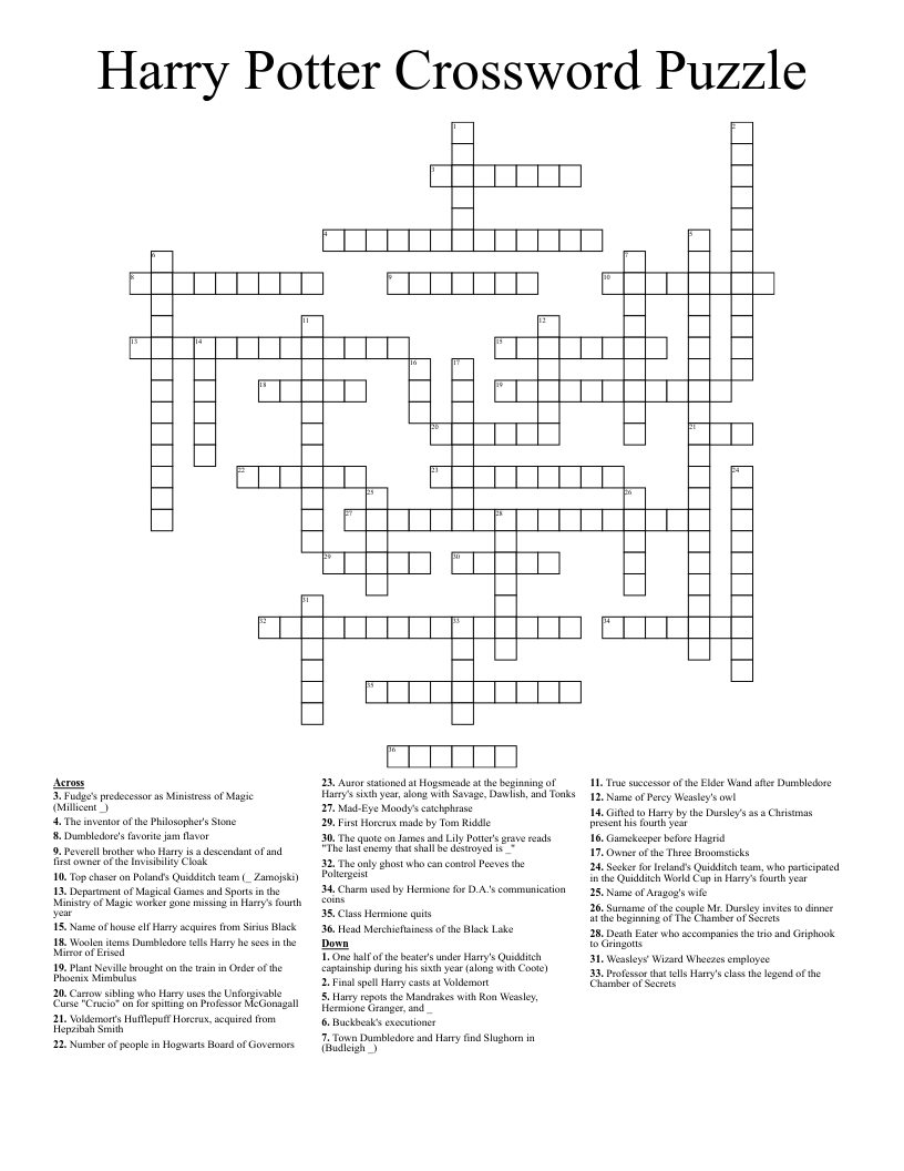 Harry Potter Crossword Puzzle