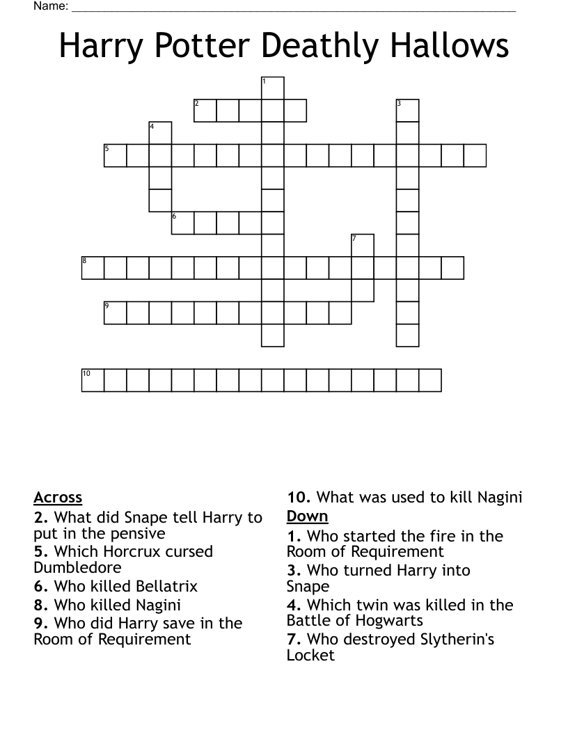 Harry Potter Deathly Hallows Crossword