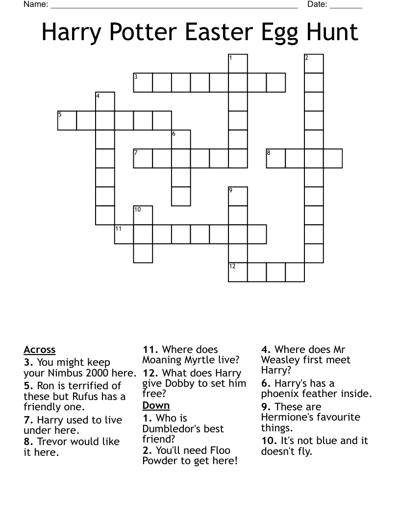 Harry Potter Easter Egg Hunt Crossword