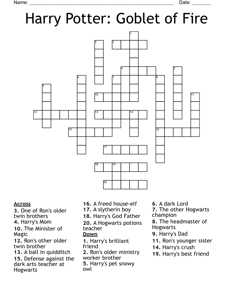 Harry Potter: Goblet of Fire Crossword