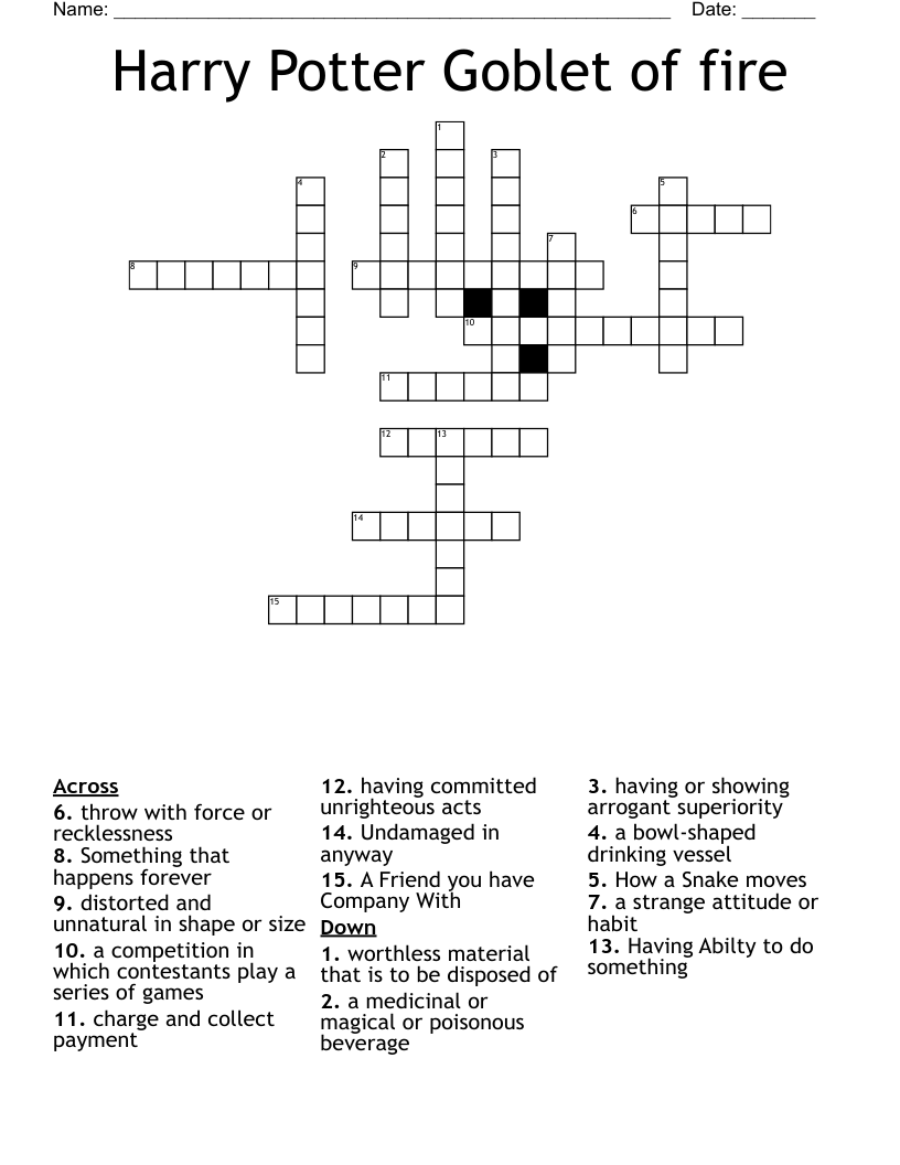 Harry Potter Goblet of fire  Crossword