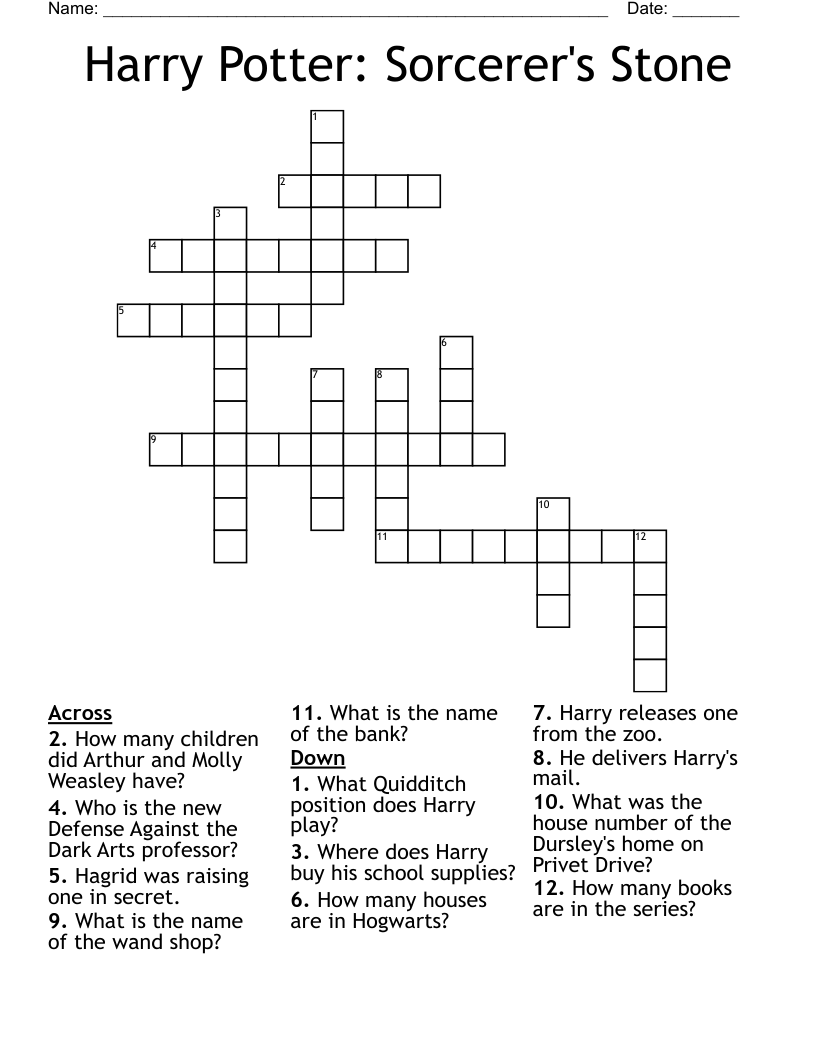 Harry Potter: Sorcerer's Stone Crossword