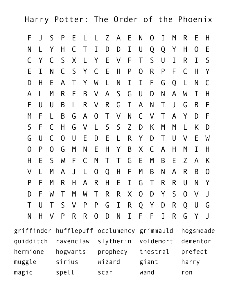 Harry Potter: The Order of the Phoenix Word Search