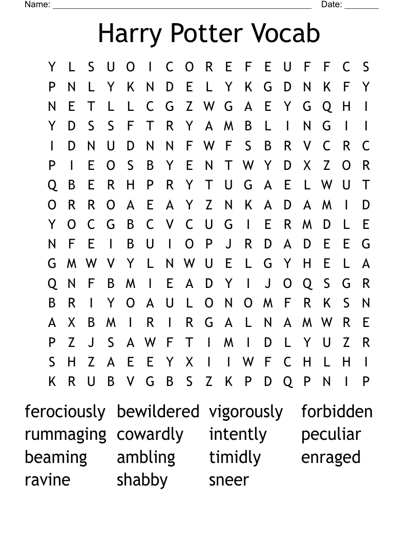 Harry Potter Vocab Word Search