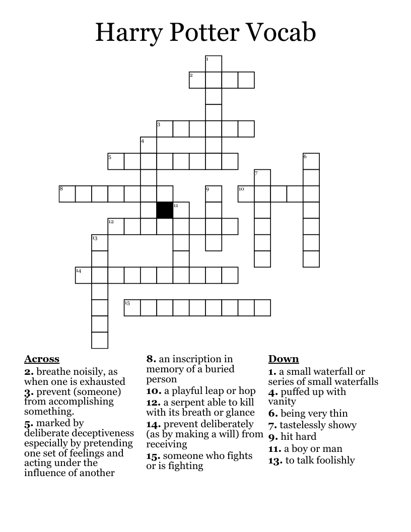 Harry Potter Vocab Crossword