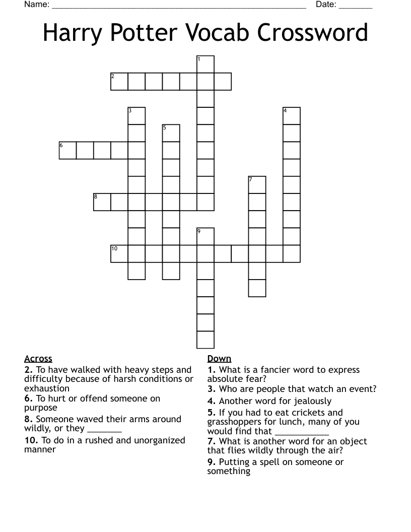 Harry Potter Vocab Crossword