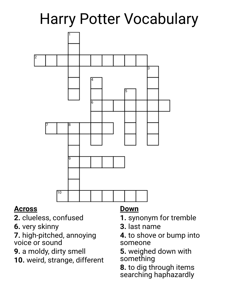 Harry Potter Vocabulary Crossword