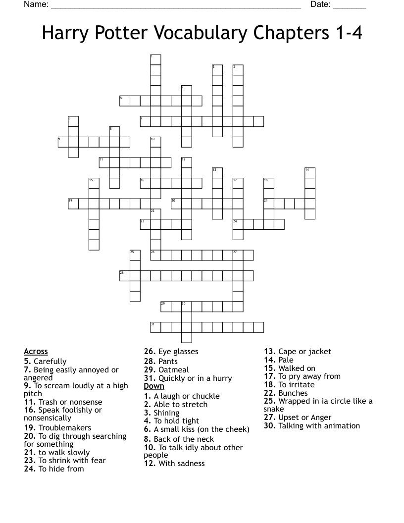 Harry Potter Vocabulary Chapters 1-4 Crossword