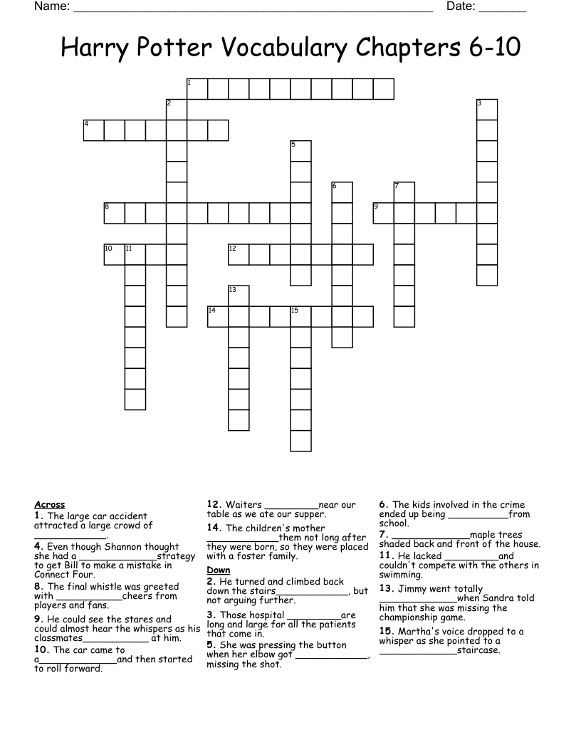 Harry Potter Vocabulary Chapters 6-10 Crossword