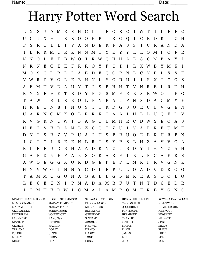Harry Potter Word Search