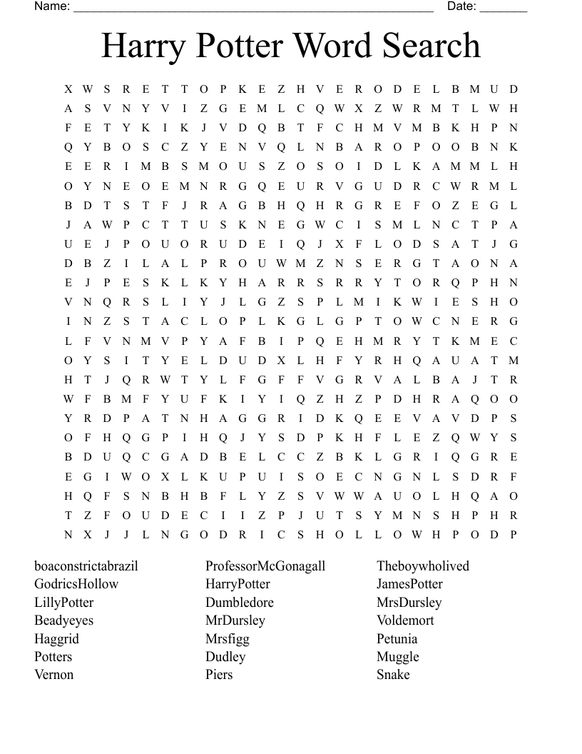 Harry Potter Word Search