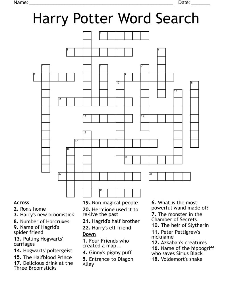 Harry Potter Word Search Crossword