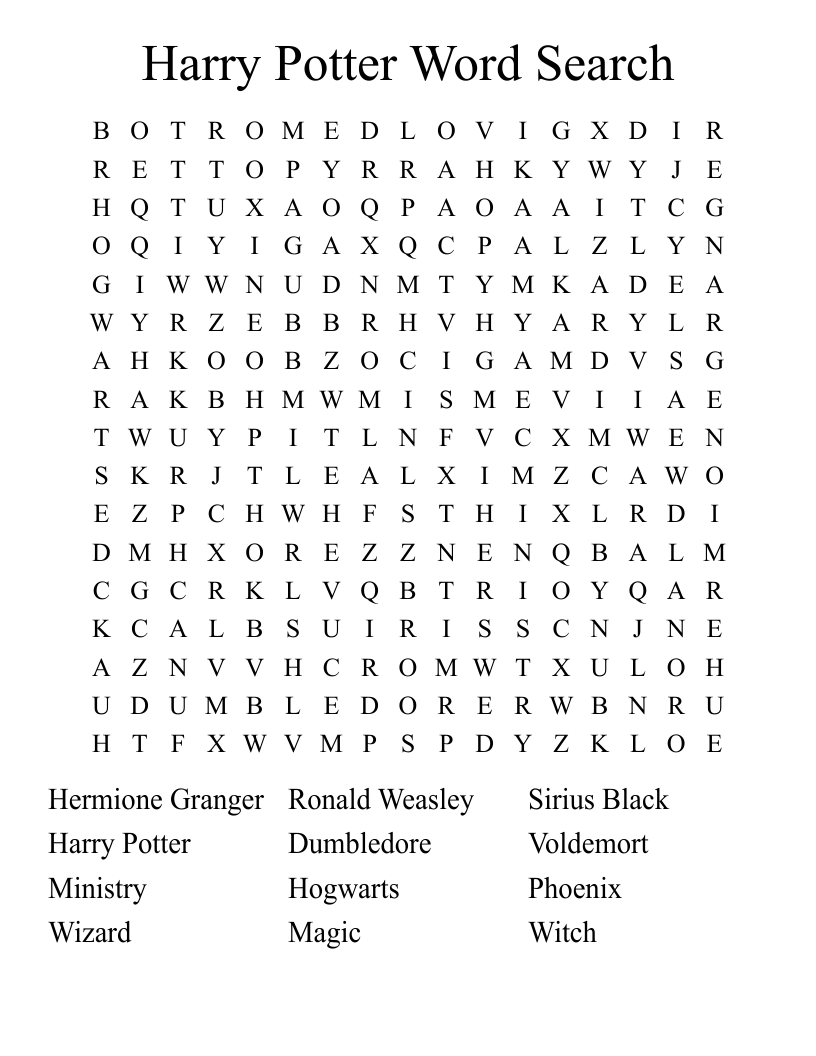 Harry Potter Word Search