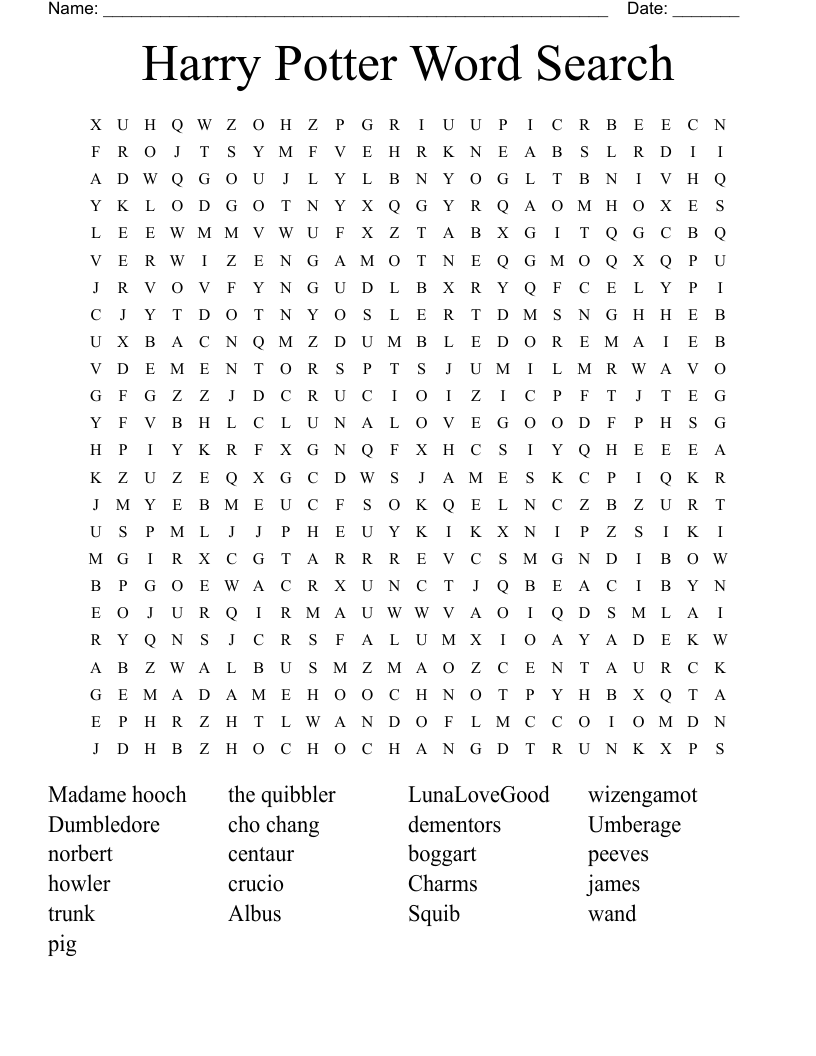 Harry Potter Word Search