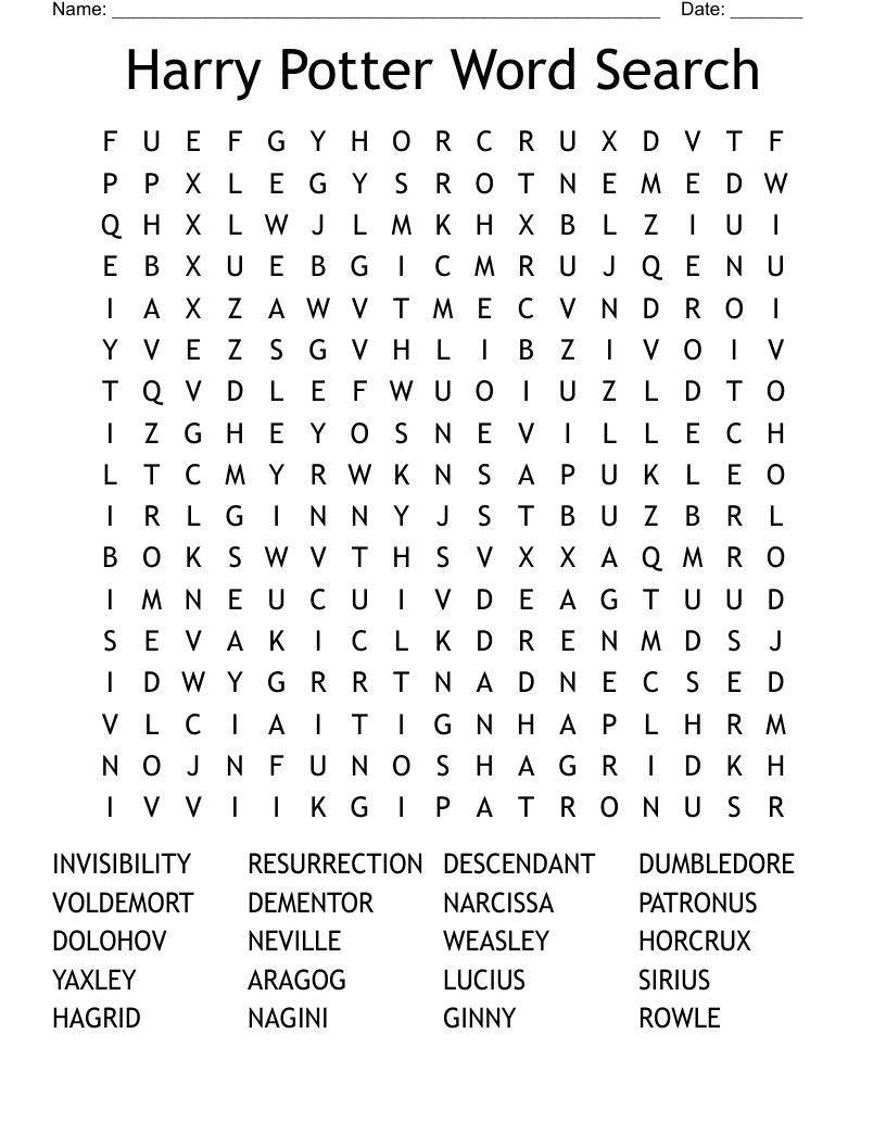 Harry Potter Word Search