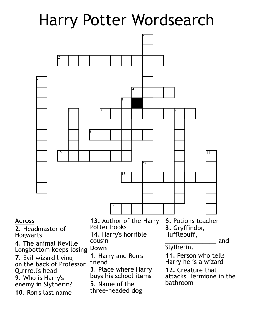 Harry Potter Wordsearch Crossword
