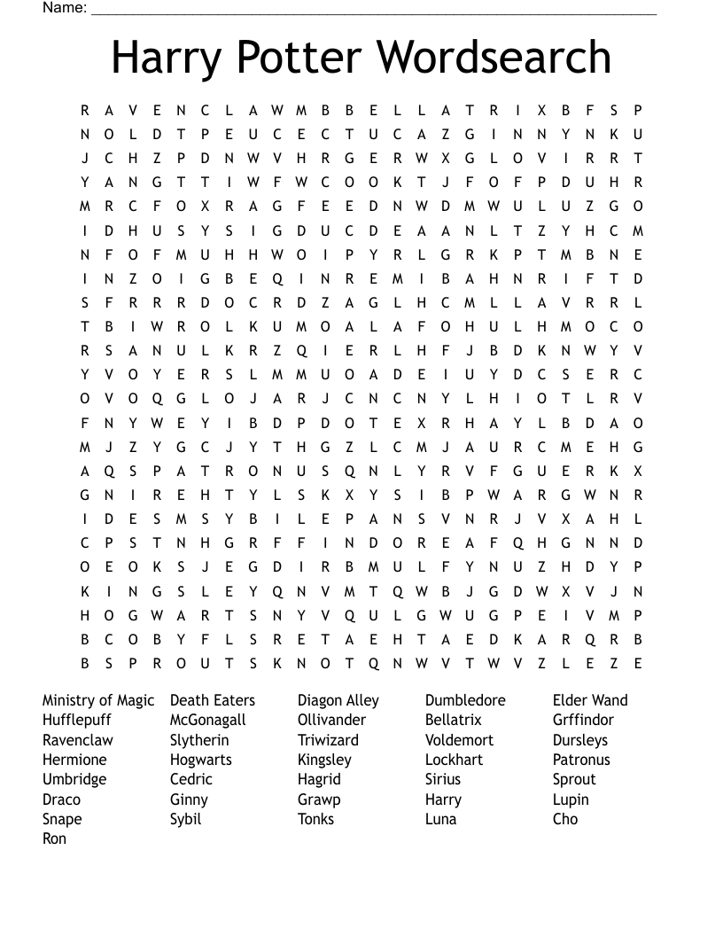Harry Potter Wordsearch