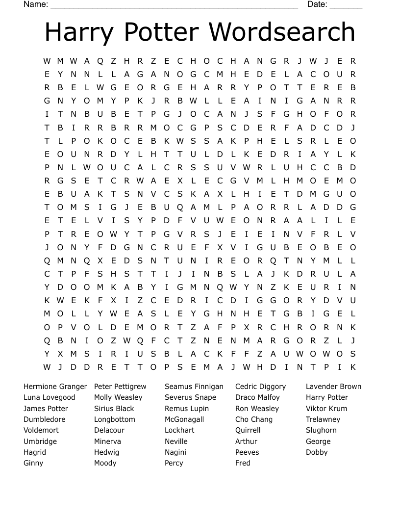 Harry Potter Wordsearch