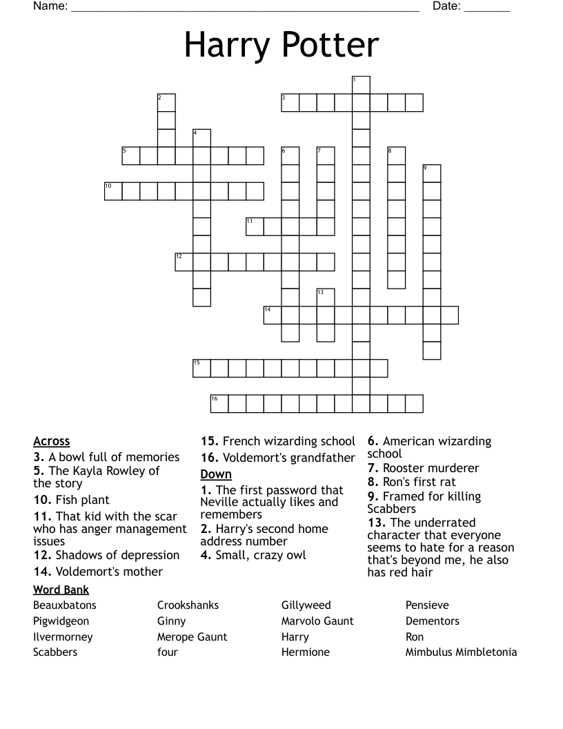 Harry Potter  Crossword