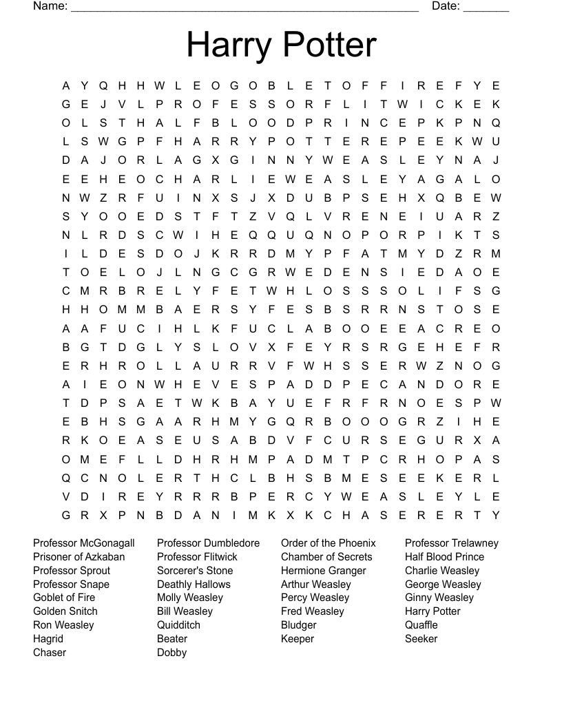 Harry Potter  Word Search