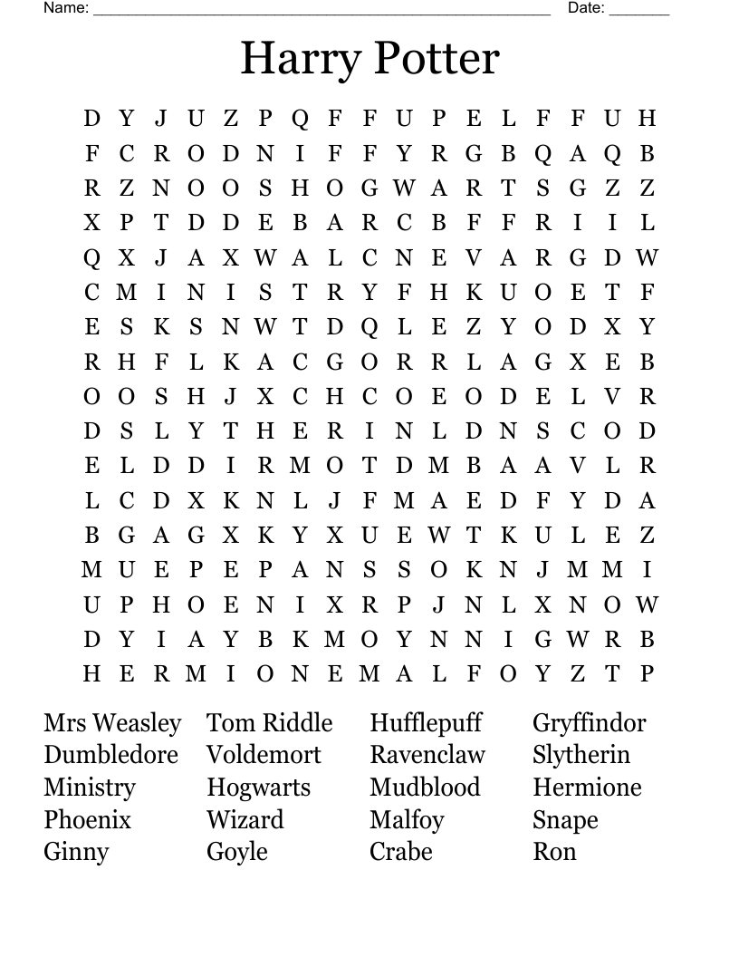 Harry Potter  Word Search