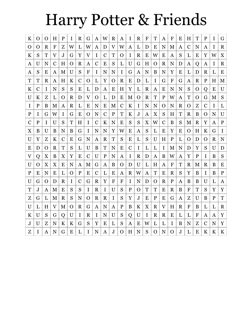 Harry Potter & Friends Word Search