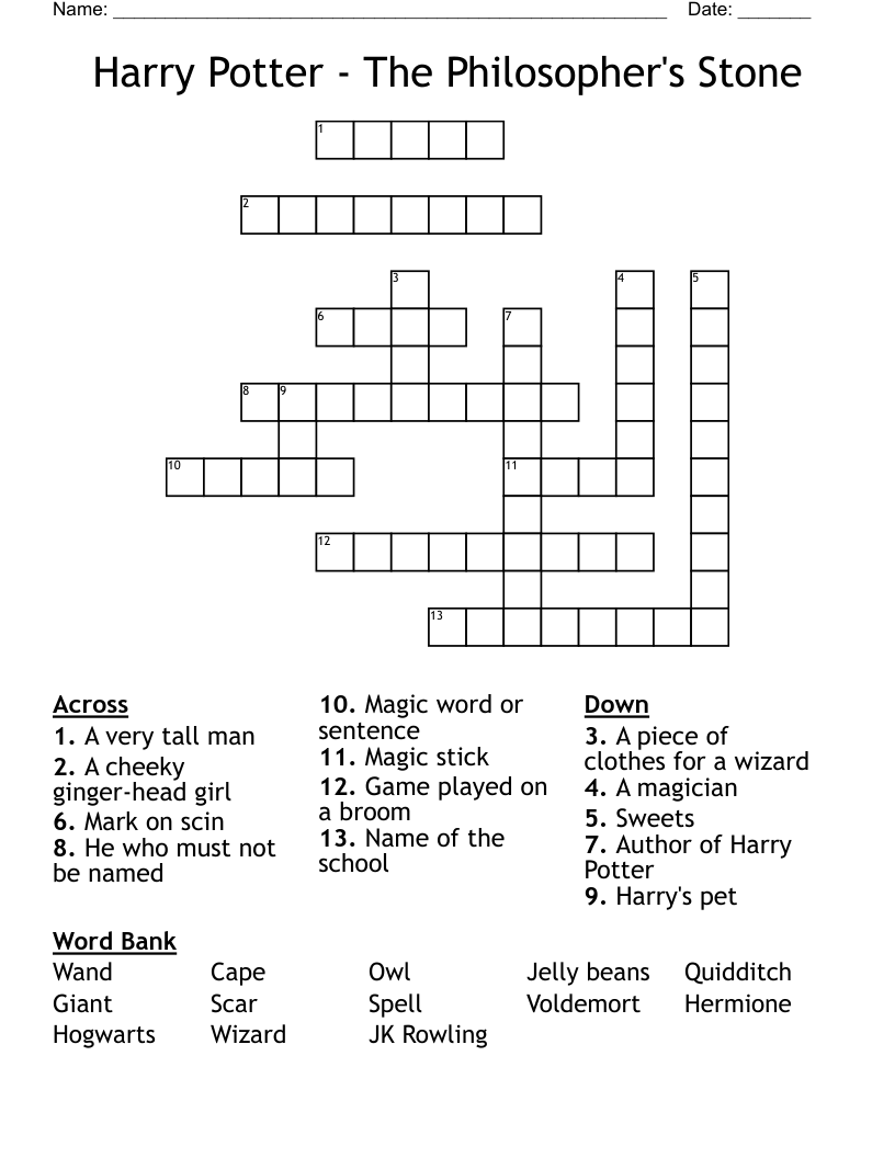 Harry Potter - The Philosopher's Stone Crossword