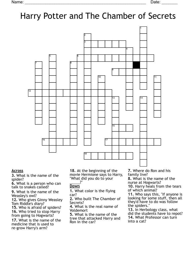 Harry Potter and The Chamber of Secrets Crossword