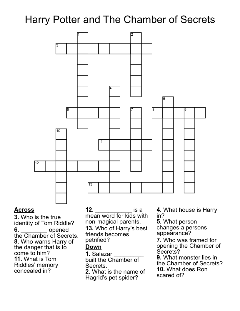 Harry Potter and The Chamber of Secrets Crossword